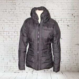 New York & Company Winter Jacket Gray Zip Front Pillow Collar No Belt